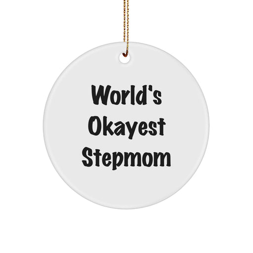 Funny Quote Stepmom Gifts for Christmas Circle Ornament, World's Okayest Stepmom, Gifts from Friends, Family, and Coworkers - Image 1