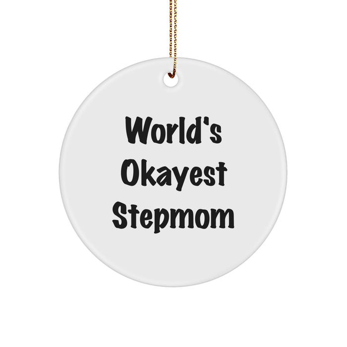 Funny Quote Stepmom Gifts for Christmas Circle Ornament, World's Okayest Stepmom, Gifts from Friends, Family, and Coworkers - Image 1