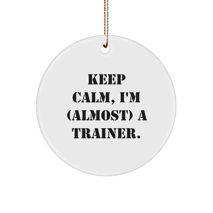 Funny Trainer Circle Ornament, 'Keep Calm, I'm (almost) A Trainer.' - Gifts from Family for Trainer, Unique Christmas Unique Gifts - Image 1