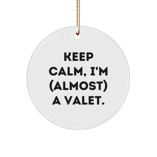 Funny Valet Gifts from Men, Christmas Unique Circle Ornament for Valet Friends, Keep Calm I'm Almost A Valet - Image 1