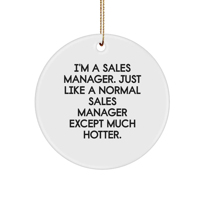 Sales Manager Gifts for Christmas - Funny Circle Ornament, Gifts from Friends, Coworkers, and Family - 'I'm A Sales Manager. Just Like A Normal Sales Manager Except Much Hotter.' - Image 1