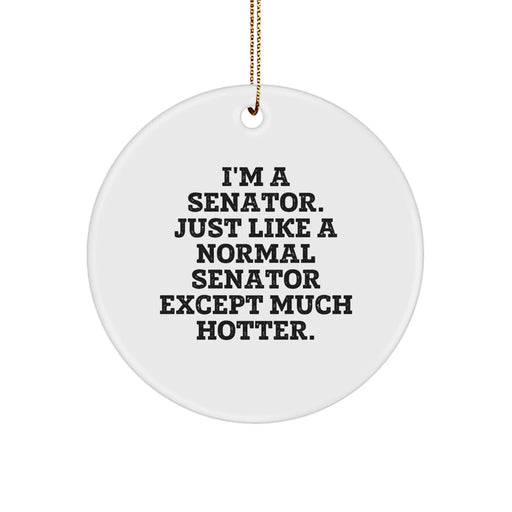 Funny Senator Gifts for Men, Women, or Friends - 'I'm A Senator. Just Like A Normal Senator Except Much Hotter.' Circle Ornament, White, 2.75 inches, Christmas - Image 1