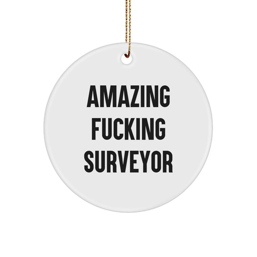 Funny Surveyor Gifts from Friends for Surveyor Men - Amazing F--king Surveyor Circle Ornament, White, MDF, Sublimation Print, Christmas Unique Decor - Image 1