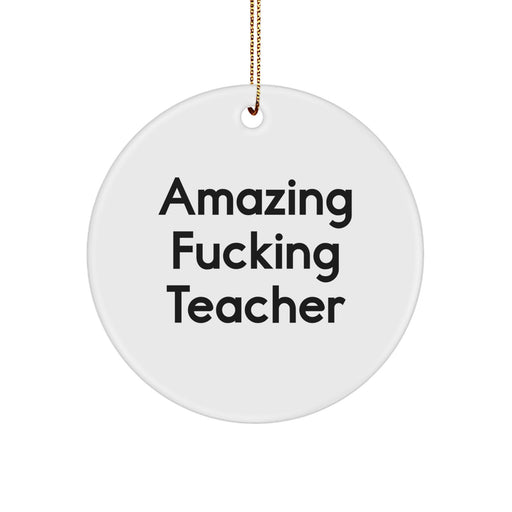 Funny Teacher Circle Ornament, Inspirational Quote Gifts for Teachers from Friends, Unique Christmas Teacher Decorations, White Circle Shaped MDF with Sublimation Finish - Image 1