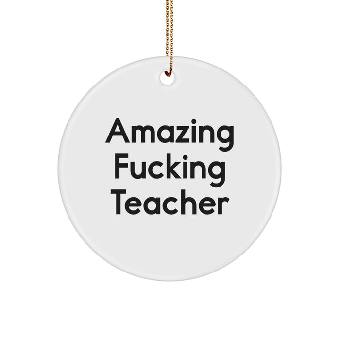 Funny Teacher Circle Ornament, Inspirational Quote Gifts for Teachers from Friends, Unique Christmas Teacher Decorations, White Circle Shaped MDF with Sublimation Finish - Image 1