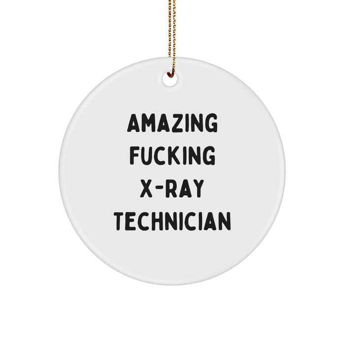 Funny X-Ray Technician Gifts from Friends for Christmas, Circle Ornament with 'Amazing F--king X-ray Technician' Quote, Unique and Humorous Present for X-Ray Technician - Image 1