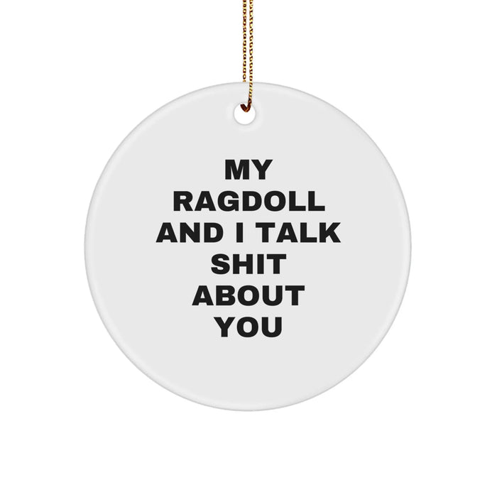 Funny Ragdoll Cat Gifts - Circle Ornament with 'My Ragdoll And I Talk Shit About You' Quote, Christmas Decorations for Friends - Image 1