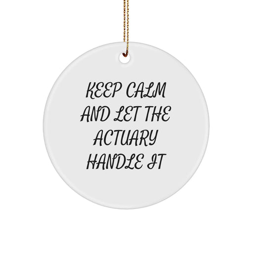 Funny Actuary Gifts for Men, Keep Calm and Let the Actuary Handle It Christmas Circle Ornament, Gifts from Coworkers to Actuary Friends - Image 1