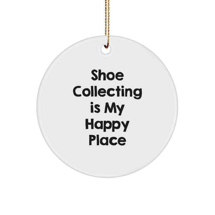 'Shoe Collecting' Circle Ornament, Gifts from Friends to Shoe Collecting Enthusiasts, White Color, Christmas Unique Gifts for Shoe Collecting, 'Shoe Collecting Is My Happy Place' - Image 1