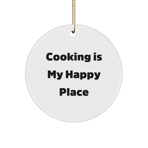 Cooking Enthusiasts' Delight, 'Cooking Is My Happy Place', Christmas Circle Ornament Gifts from Friends, Family, or Coworkers, Perfect for Cooking Lovers - Image 1