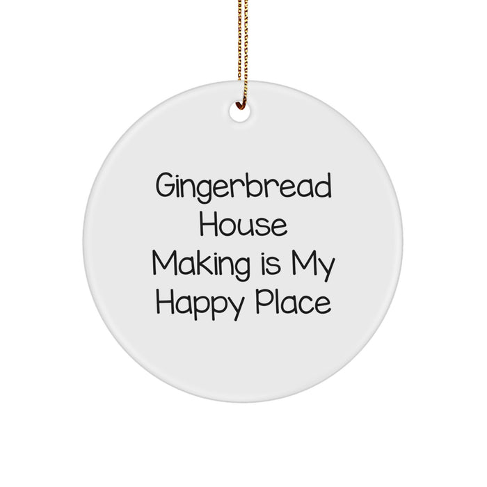 'Gingerbread House Making Gifts from Friends for Family - Christmas Circle Ornament, White, Quote: 'Gingerbread House Making Is My Happy Place' for Gingerbread House Making Enthusiasts - Image 1