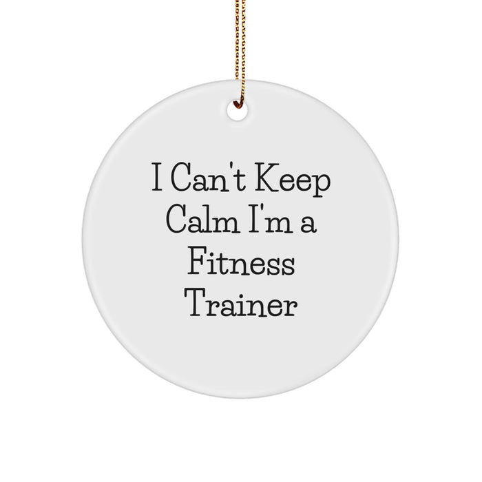 Funny Fitness Trainer Gifts for Christmas, Circle Ornament 'I Can't Keep Calm I'm A Fitness Trainer' from Friends - Image 1