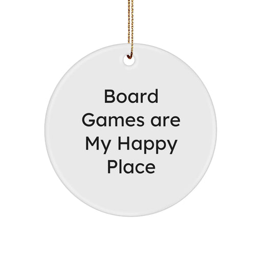 Board Games Lovers Gifts from Family, Friends, or Coworkers - 'Board Games Are My Happy Place' Circle Ornament for Men, Women, Board Gamers - Image 1