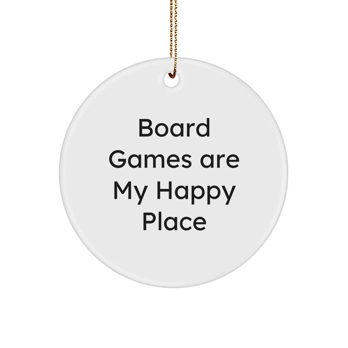 Board Games Lovers Gifts from Family, Friends, or Coworkers - 'Board Games Are My Happy Place' Circle Ornament for Men, Women, Board Gamers - Image 1