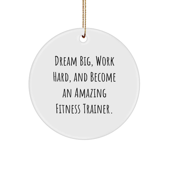 Funny Fitness Trainer Gifts from Friends for Christmas Unique Decorations - 'Dream Big, Work Hard' Circle Ornament - Image 1