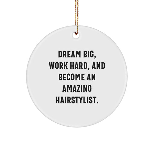 Funny Inspirational Gifts for Hairstylists, 'Dream Big, Work Hard, And Become An Amazing Hairstylist', Circle Ornament for Christmas - Image 1