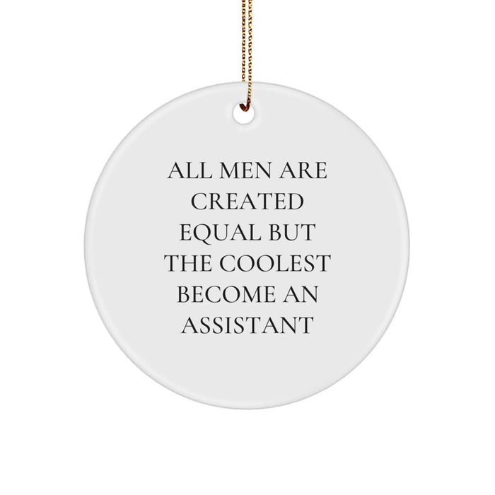 Funny Assistant Gifts from Friends for Christmas - Circle Ornament, 'All Men Are Created Equal But The Coolest Become An Assistant' Quote, Durable MDF with High-Gloss Finish - Image 1