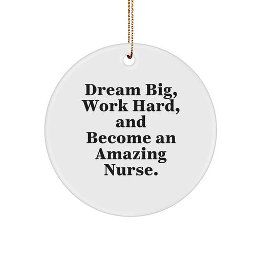 Funny Nurse Gifts for Christmas - 'Dream Big, Work Hard, And Become An Amazing Nurse.' Circle Ornament, Great for Nurses from Family, Friends, Coworkers, or Men - Image 1