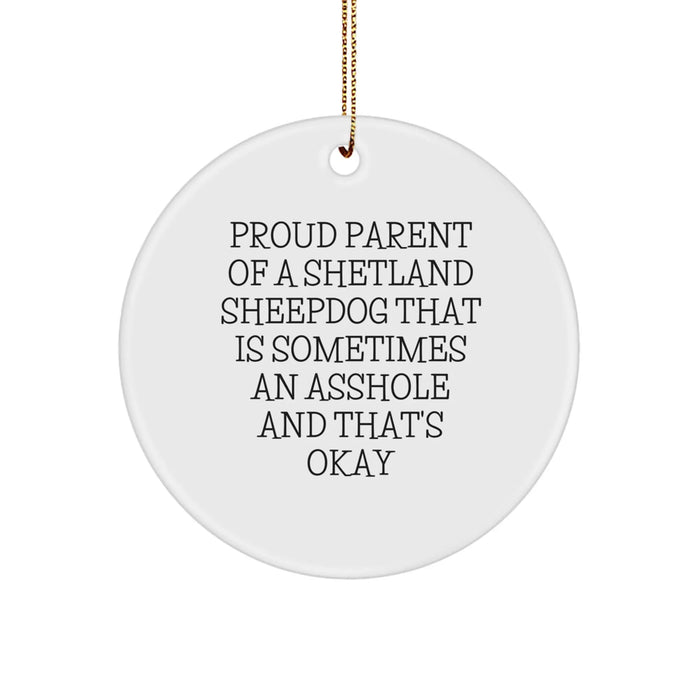 Funny Shetland Sheepdog Circle Ornaments Gifts for Proud Parents, 'Sometimes Asshole' Humor, Christmas Unique Gifts from Friends to Family - Image 1