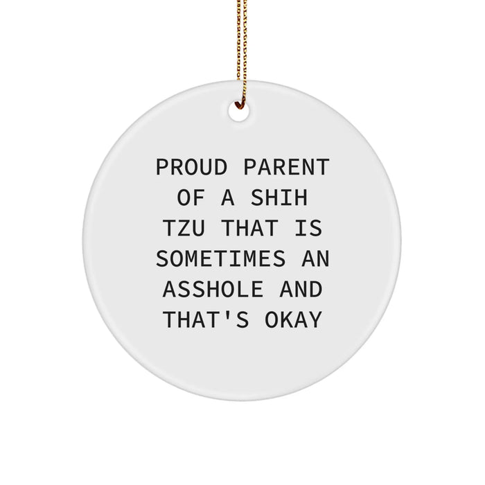 Funny Shih Tzu Dog Gifts for Friends - Proud Parent Christmas Circle Ornament - Image 1