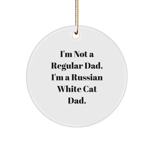 Funny Russian White Cat Dad Gifts - Circle Ornament for Christmas Unique Presents from Men to Family - Image 1