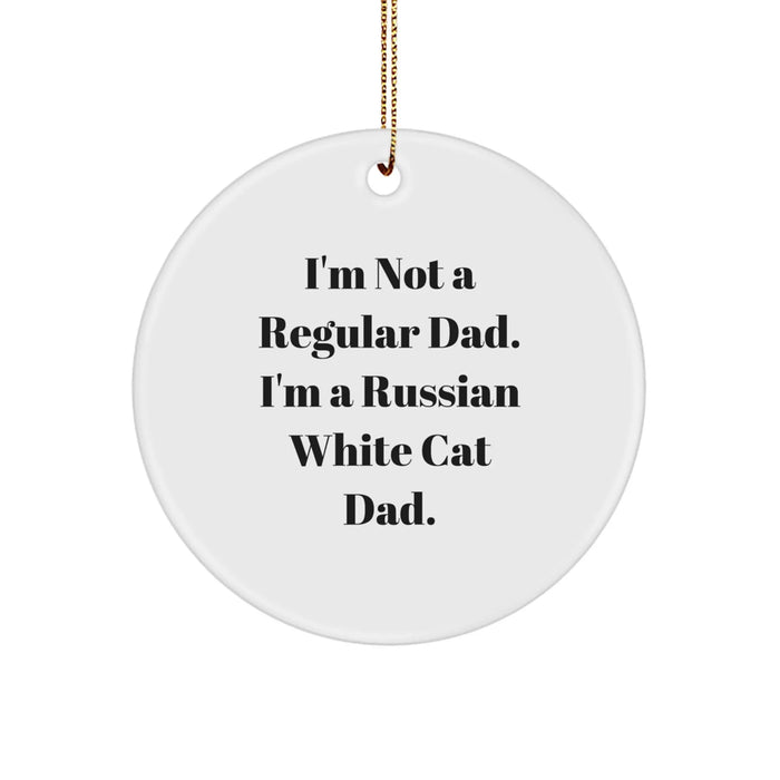 Funny Russian White Cat Dad Gifts - Circle Ornament for Christmas Unique Presents from Men to Family - Image 1