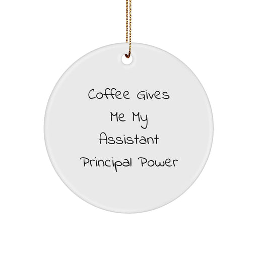 Funny Assistant Principal Gifts for Men, Assistant Principal Christmas Unique Circle Ornaments with Gifts from Friends, Family, Coworkers - Coffee Gives Me My Assistant Principal Power - Image 1