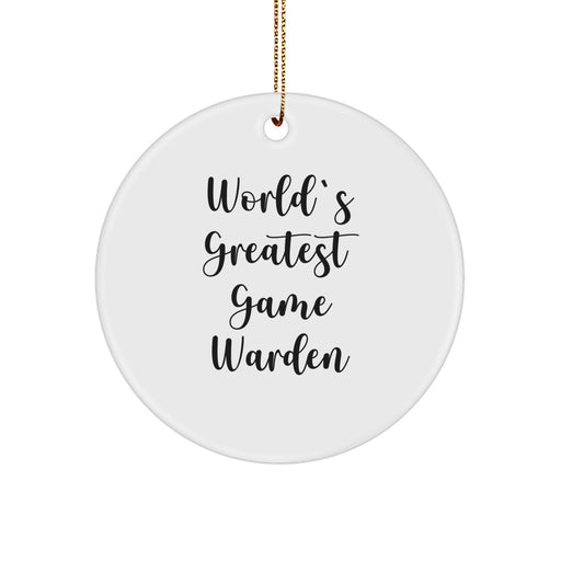 World's Greatest Game Warden Christmas Unique Gifts from Friends and Family for Game Wardens - Funny Circle Ornament, White, MDF, Sublimation - Image 1