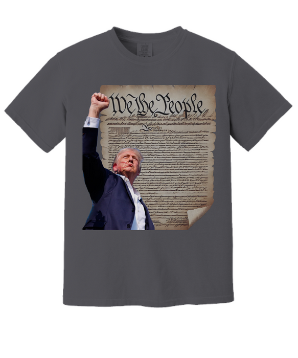 Patriotic President Trump T-Shirt - We the People with Uplifted Fist and US Constitution