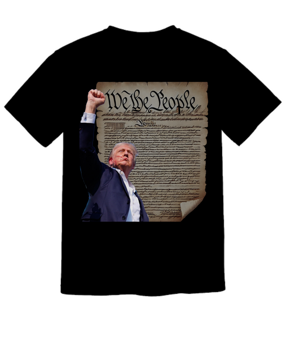 Patriotic President Trump T-Shirt - We the People with Uplifted Fist and US Constitution