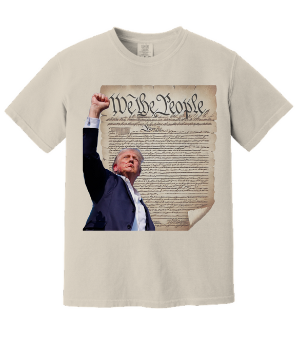 Patriotic President Trump T-Shirt - We the People with Uplifted Fist and US Constitution