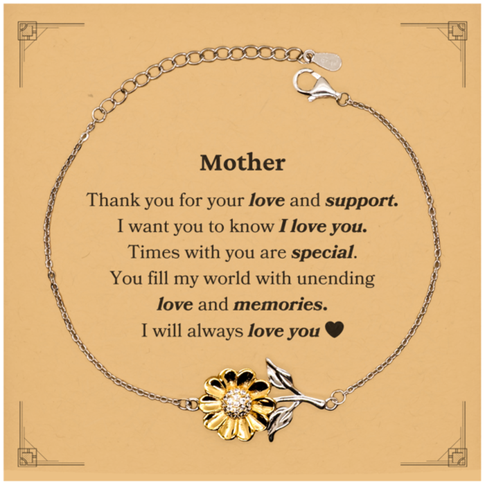 To My Mother Thank you Sunflower Bracelet Mother Father Day Motivational Gifts for Mother Thank you for your love and support. I will always love you