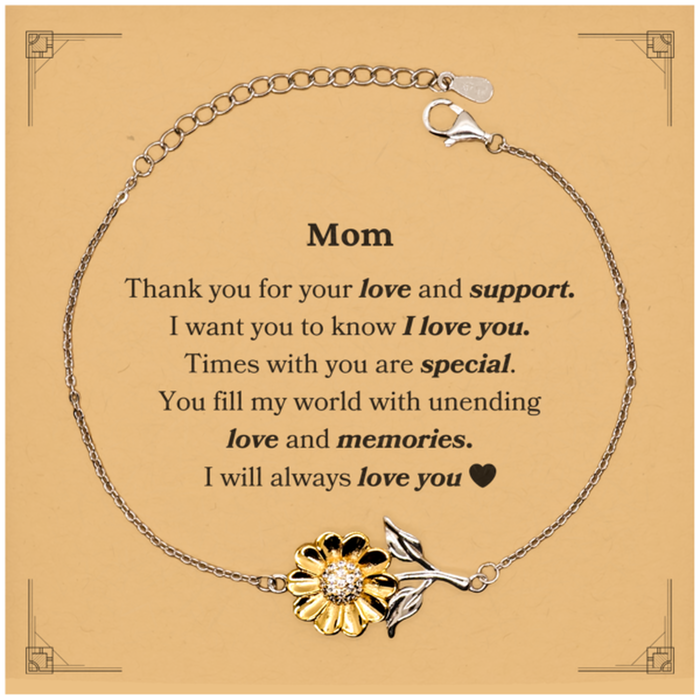 To My Mom Thank you Sunflower Bracelet Mother Father Day Motivational Gifts for Mom Thank you for your love and support. I will always love you