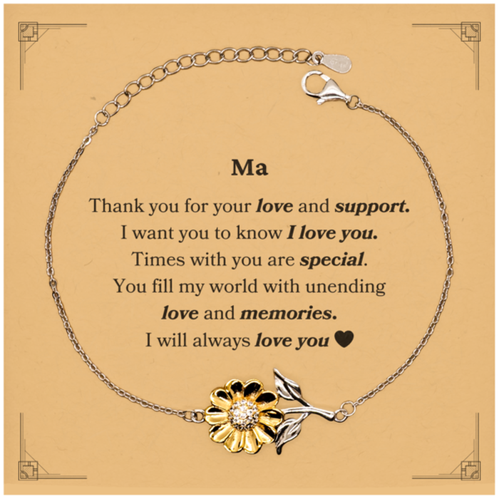 To My Ma Thank you Sunflower Bracelet Mother Father Day Motivational Gifts for Ma Thank you for your love and support. I will always love you