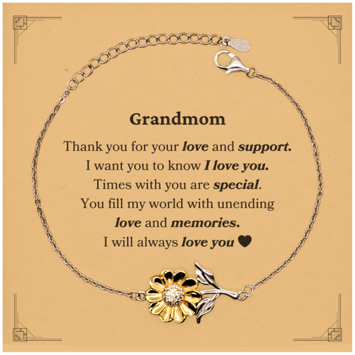 To My Grandmom Thank you Sunflower Bracelet Mother Father Day Motivational Gifts for Grandmom Thank you for your love and support. I will always love you