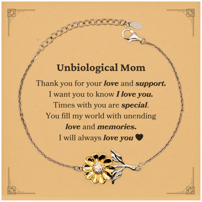 To My Unbiological Mom Thank you Sunflower Bracelet Mother Father Day Motivational Gifts for Unbiological Mom Thank you for your love and support. I will always love you