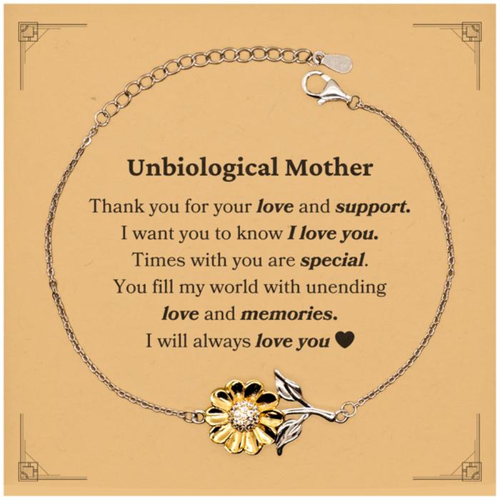 To My Unbiological Mother Thank you Sunflower Bracelet Mother Father Day Motivational Gifts for Unbiological Mother Thank you for your love and support. I will always love you