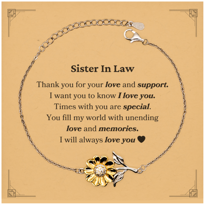 To My Sister In Law Thank you Sunflower Bracelet Mother Father Day Motivational Gifts for Sister In Law Thank you for your love and support. I will always love you