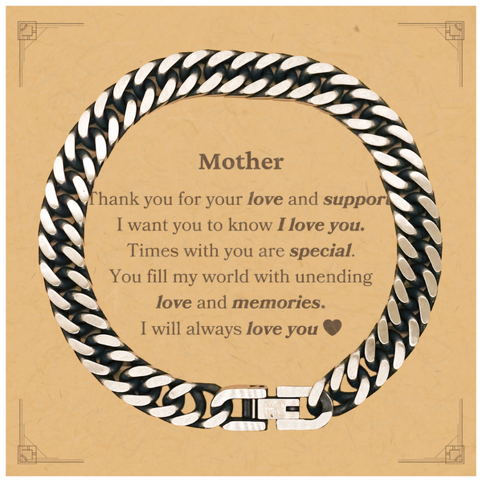 To My Mother Thank you Cuban Link Chain Bracelet Mother Father Day Motivational Gifts for Mother Thank you for your love and support. I will always love you