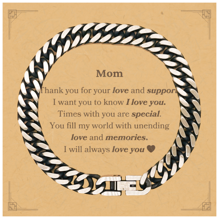 To My Mom Thank you Cuban Link Chain Bracelet Mother Father Day Motivational Gifts for Mom Thank you for your love and support. I will always love you