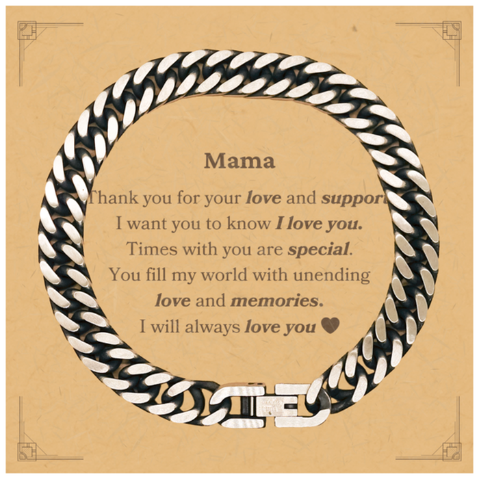 To My Mama Thank you Cuban Link Chain Bracelet Mother Father Day Motivational Gifts for Mama Thank you for your love and support. I will always love you