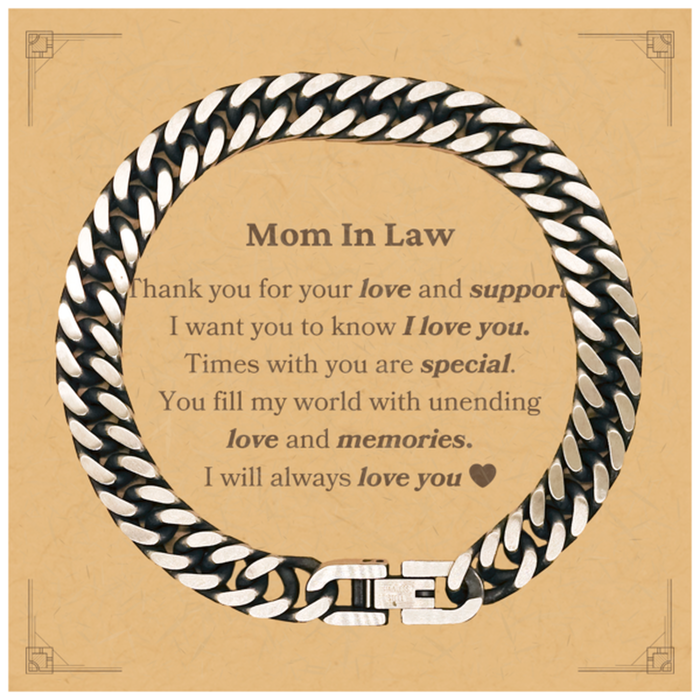 To My Mom In Law Thank you Cuban Link Chain Bracelet Mother Father Day Motivational Gifts for Mom In Law Thank you for your love and support. I will always love you