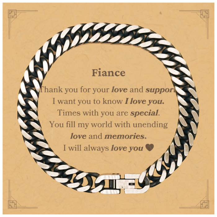 To My Fiance Thank you Cuban Link Chain Bracelet Mother Father Day Motivational Gifts for Fiance Thank you for your love and support. I will always love you