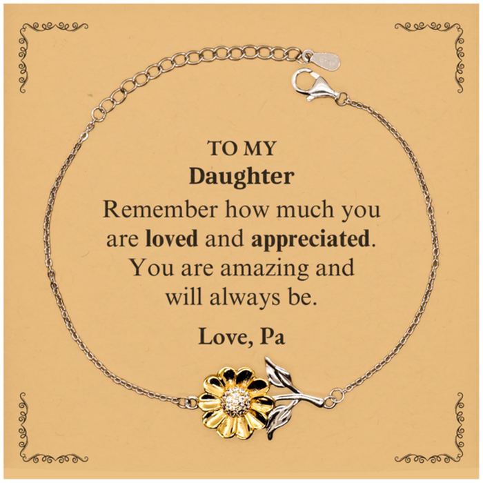 Adjustable Sunflower Bracelet for Daughter Birthday Gifts for From Pa, Graduation Daughter Idea Gifts Remember how much you are loved and appreciated.