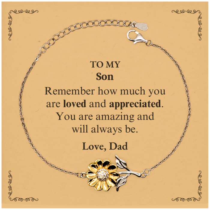 Adjustable Sunflower Bracelet for Son Birthday Gifts for From Dad, Graduation Son Idea Gifts Remember how much you are loved and appreciated.