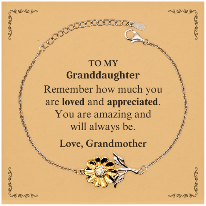 Adjustable Sunflower Bracelet for Granddaughter Birthday Gifts for From Grandmother, Graduation Granddaughter Idea Gifts Remember how much you are loved and appreciated.