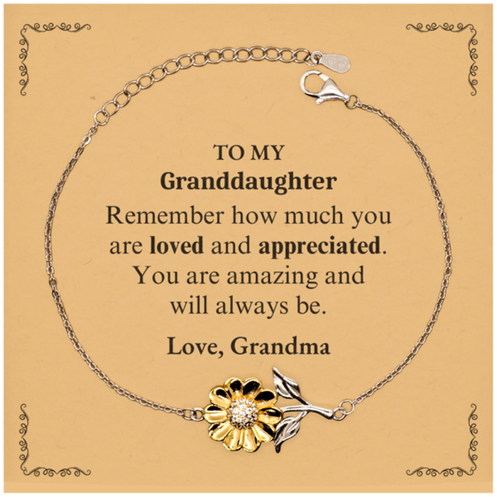 Adjustable Sunflower Bracelet for Granddaughter Birthday Gifts for From Grandma, Graduation Granddaughter Idea Gifts Remember how much you are loved and appreciated.