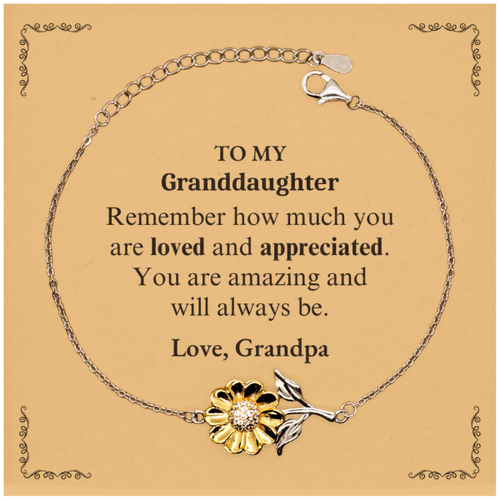 Adjustable Sunflower Bracelet for Granddaughter Birthday Gifts for From Grandpa, Graduation Granddaughter Idea Gifts Remember how much you are loved and appreciated.