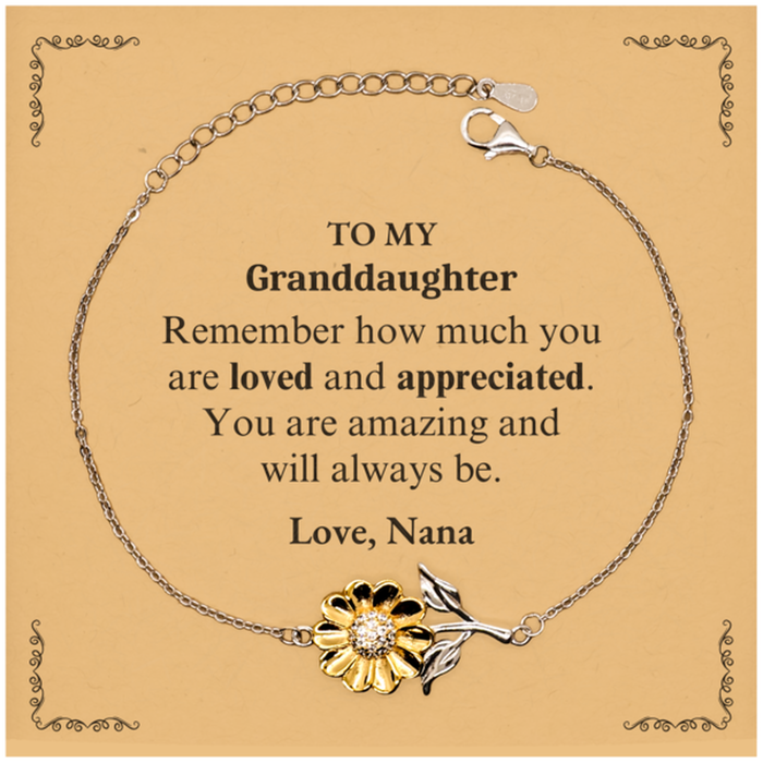 Adjustable Sunflower Bracelet for Granddaughter Birthday Gifts for From Nana, Graduation Granddaughter Idea Gifts Remember how much you are loved and appreciated.