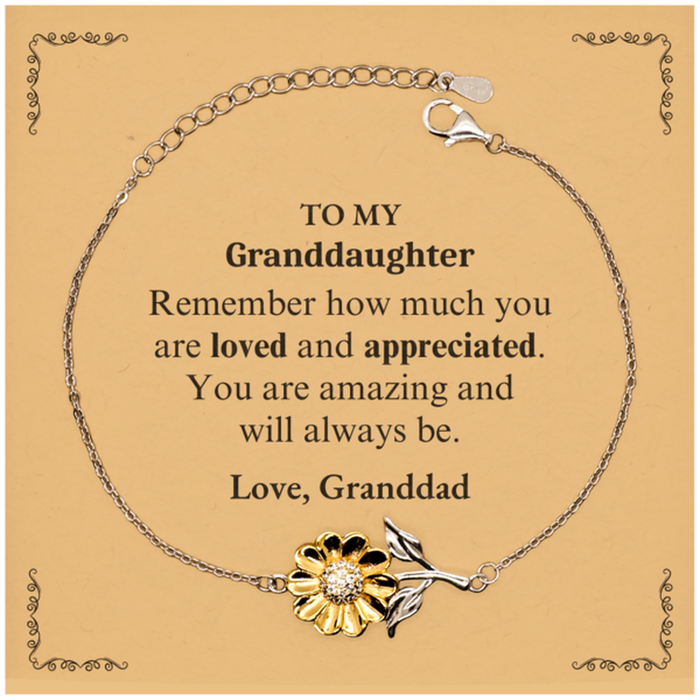 Adjustable Sunflower Bracelet for Granddaughter Birthday Gifts for From Granddad, Graduation Granddaughter Idea Gifts Remember how much you are loved and appreciated.